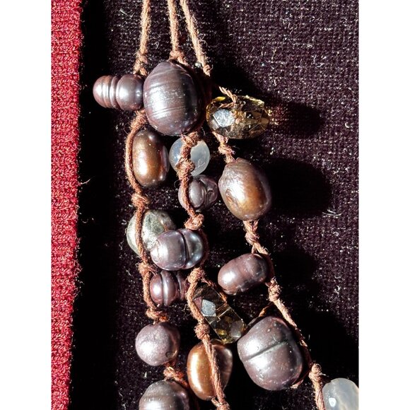 J Jill Multistrand Pearl & Rhinestone Glass Beads Necklace Cord 18-20” Boho Chic - Picture 2 of 8